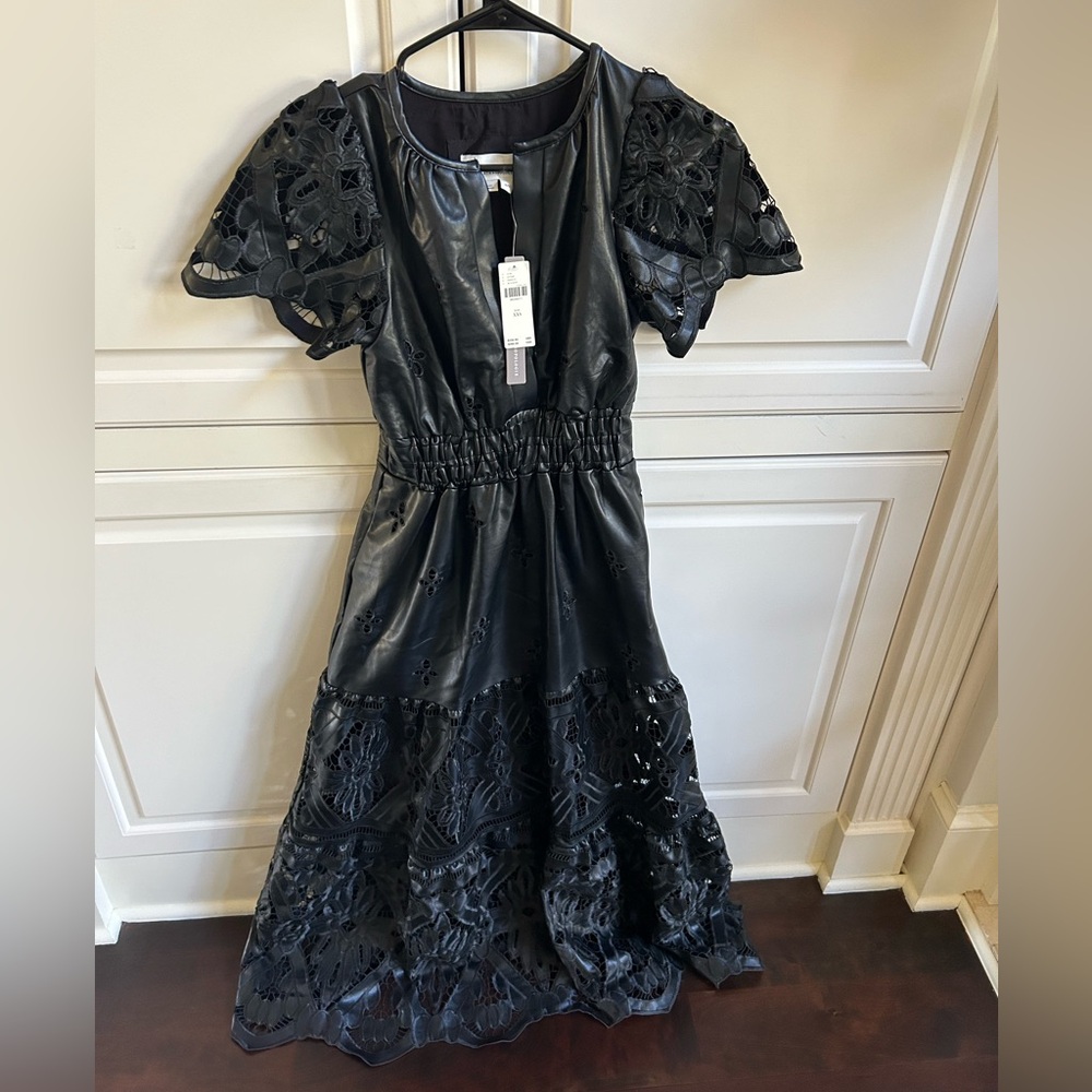 Anthropologie Somerset Maxi Dress Faux Leather Embroidered Edition SIZE- XXS